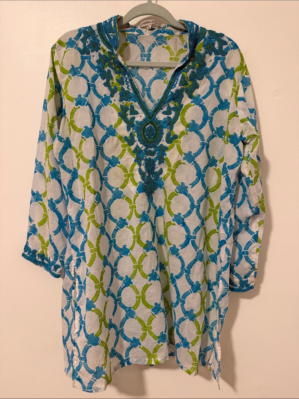 Blue &Green Beaded Barbara Gerwit Shirt
